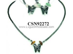 Hematite Butterfly Pendant Beads Stone Chain Choker Fashion Women Necklace